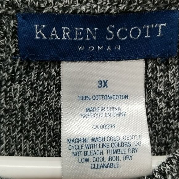 Karen Scott Sweater Women's Size 3X Knit Long Sleeve Grey Black 100% Cotton - Picture 5 of 8